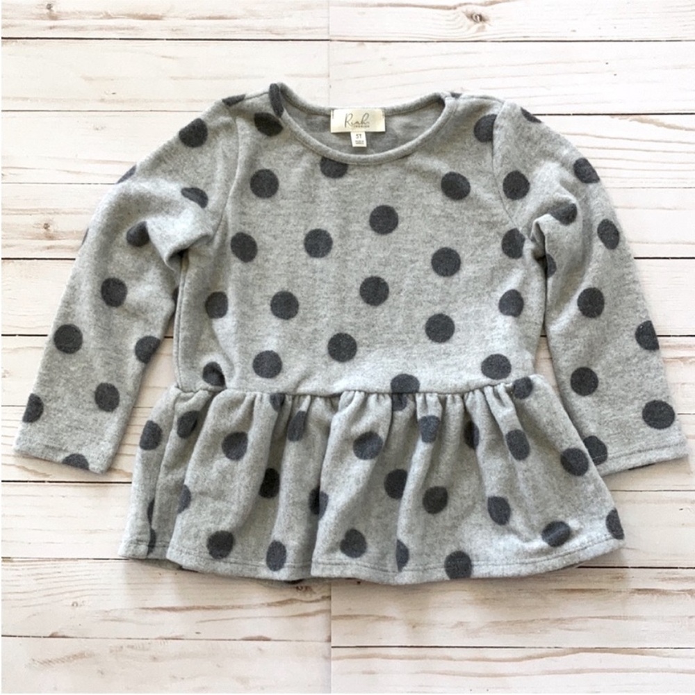 Girls Grey Long Sleeve Polka Dot Peplum Top